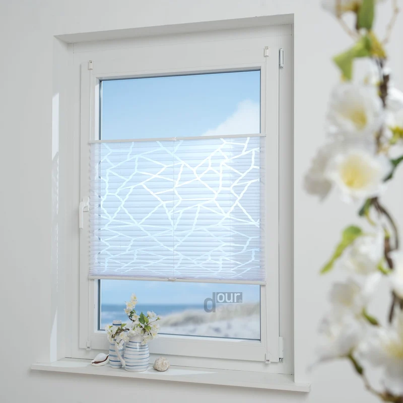 ourdeco® Klemmfix Plissee Ausbrenner, dekorative, moderne Stile - Waitara, Blatt, Symphonie und Blume, Montage mit Klemmträgern ohne Bohren