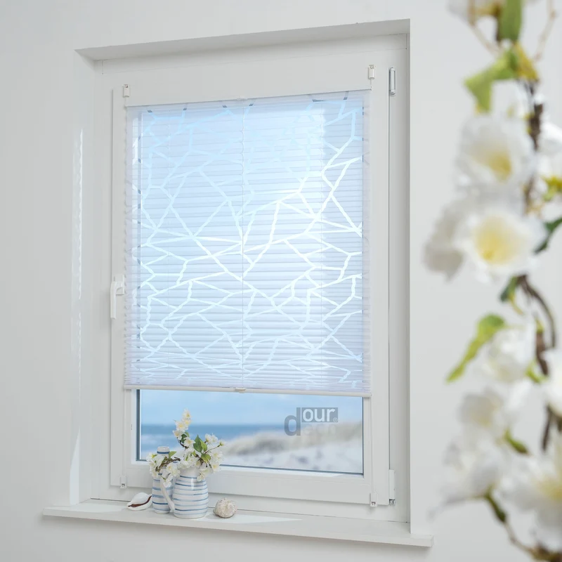 ourdeco® Klemmfix Plissee Ausbrenner, dekorative, moderne Stile - Waitara, Blatt, Symphonie und Blume, Montage mit Klemmträgern ohne Bohren
