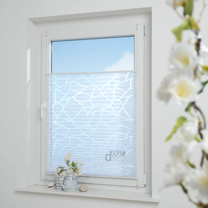 ourdeco® Klemmfix Plissee Ausbrenner, dekorative, moderne Stile - Waitara, Blatt, Symphonie und Blume, Montage mit Klemmträgern ohne Bohren