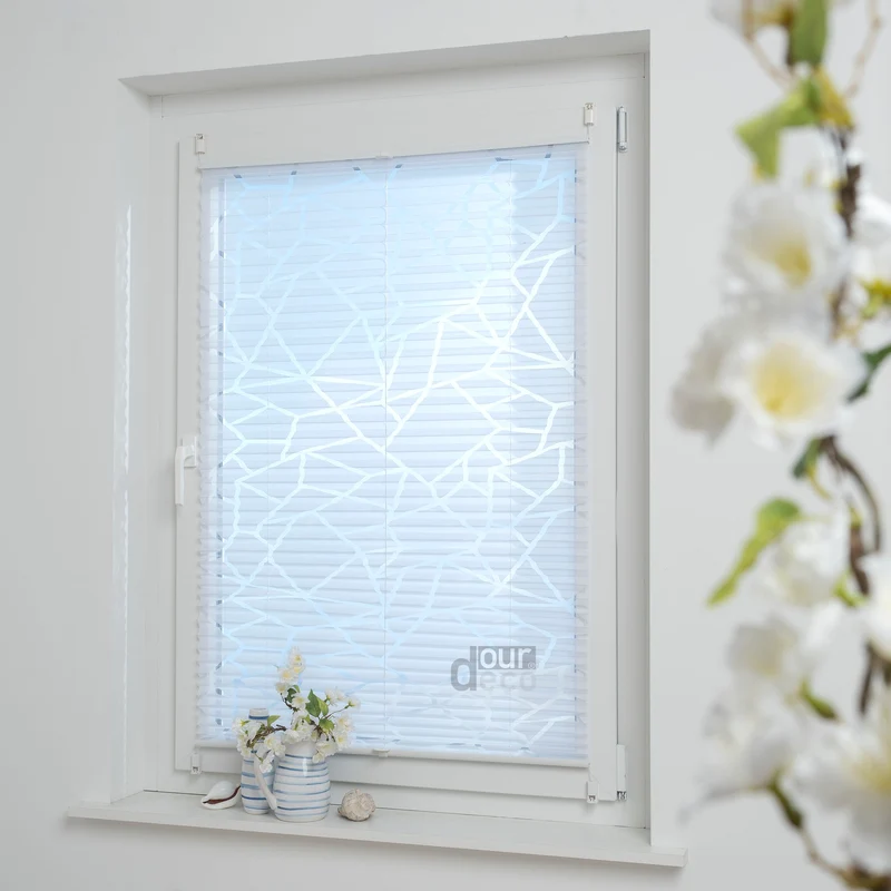 ourdeco® Klemmfix Plissee Ausbrenner, dekorative, moderne Stile - Waitara, Blatt, Symphonie und Blume, Montage mit Klemmträgern ohne Bohren