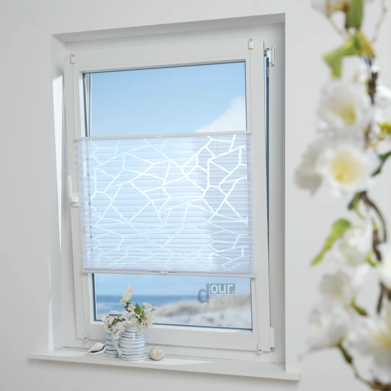 ourdeco® Klemmfix Plissee Ausbrenner, dekorative, moderne Stile - Waitara, Blatt, Symphonie und Blume, Montage mit Klemmträgern ohne Bohren