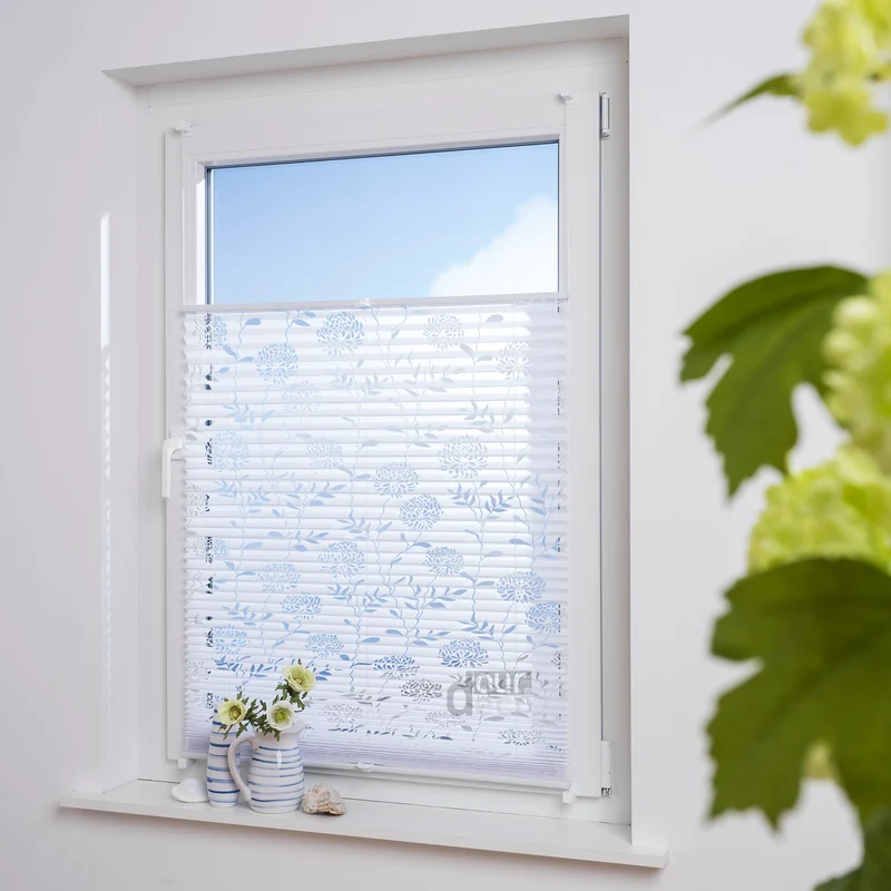 ourdeco® Klemmfix Plissee Ausbrenner, dekorative, moderne Stile - Waitara, Blatt, Symphonie und Blume, Montage mit Klemmträgern ohne Bohren