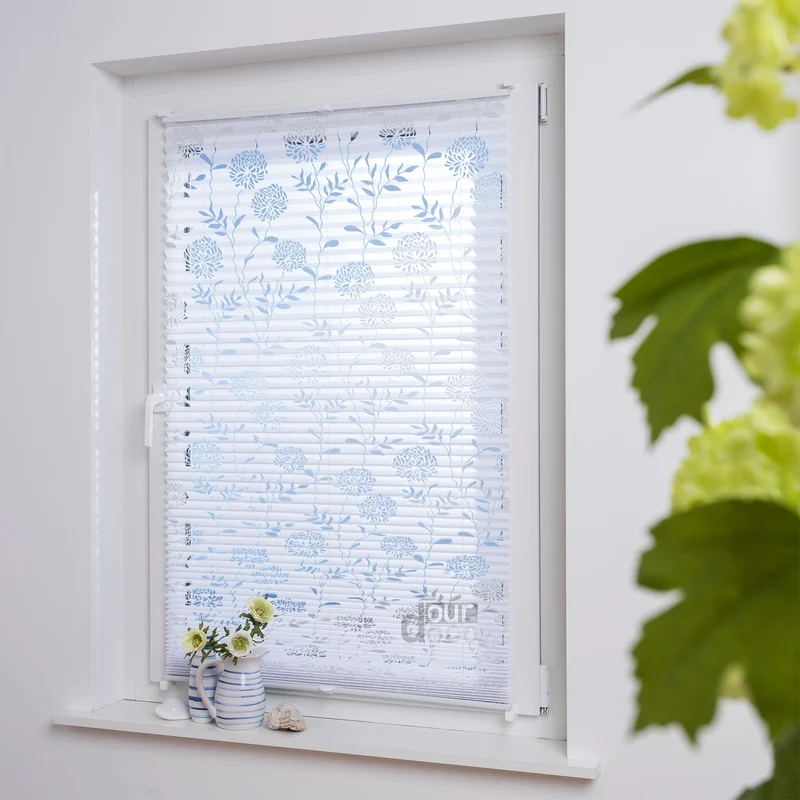 ourdeco® Klemmfix Plissee Ausbrenner, dekorative, moderne Stile - Waitara, Blatt, Symphonie und Blume, Montage mit Klemmträgern ohne Bohren