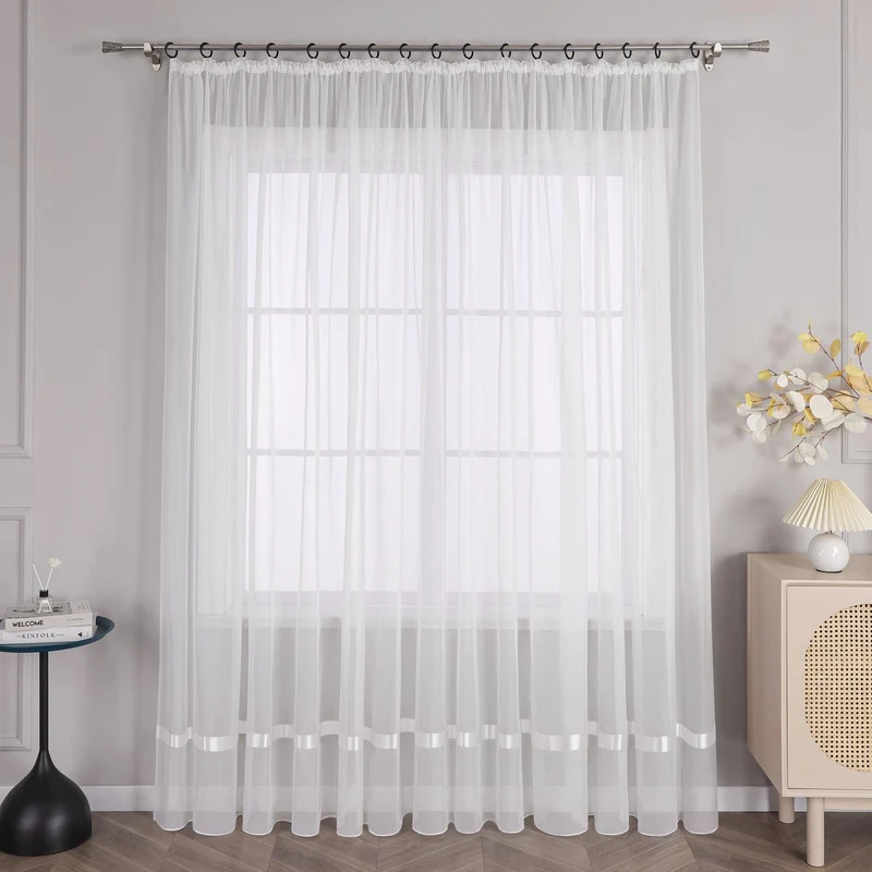 Gardine mit Seidenband Unifarbe Voile 1 Stück