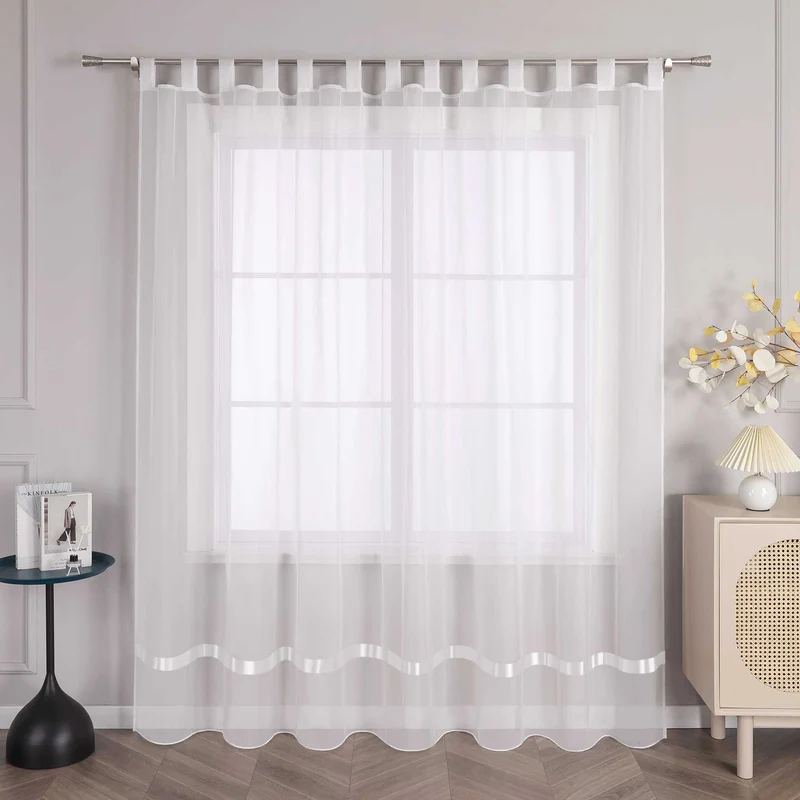 Gardine mit Seidenband Unifarbe Voile 1 Stück
