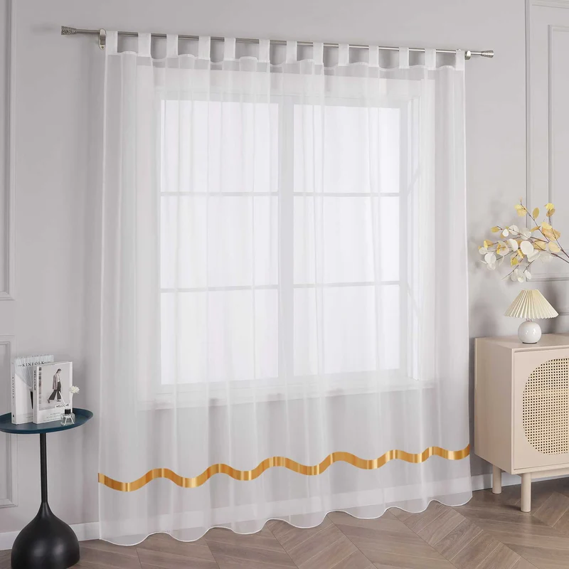 Gardine mit Seidenband Unifarbe Voile 1 Stück