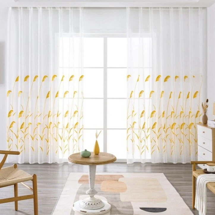 Bestickte Gardine mit Schilfgras-Motiv