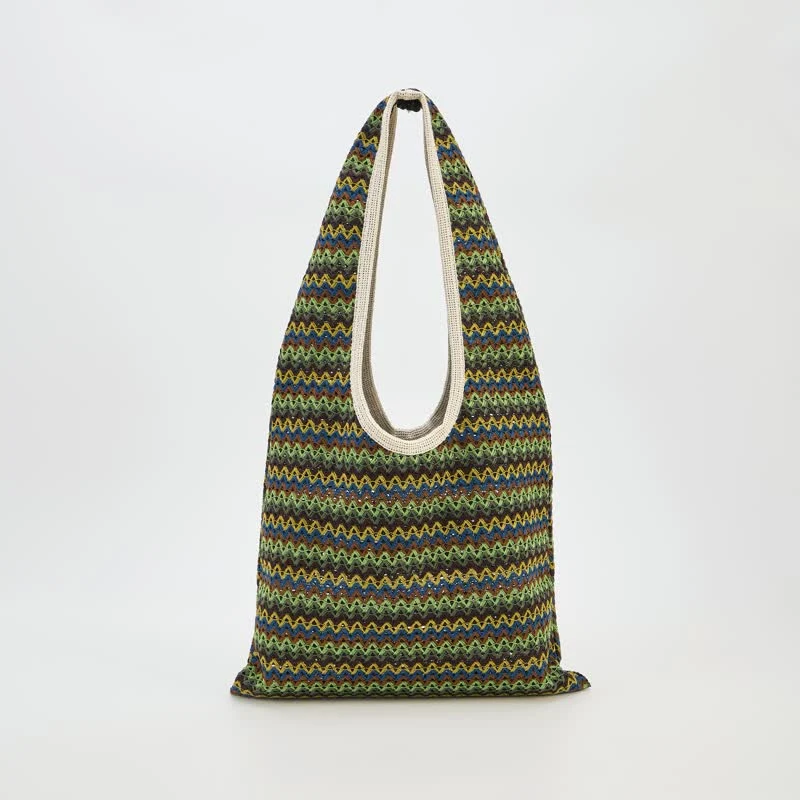 Grüne Schultertasche mit Wellenstreifen