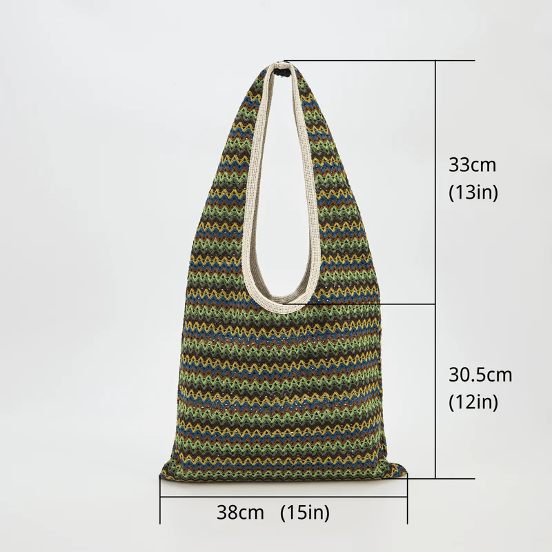 Grüne Schultertasche mit Wellenstreifen