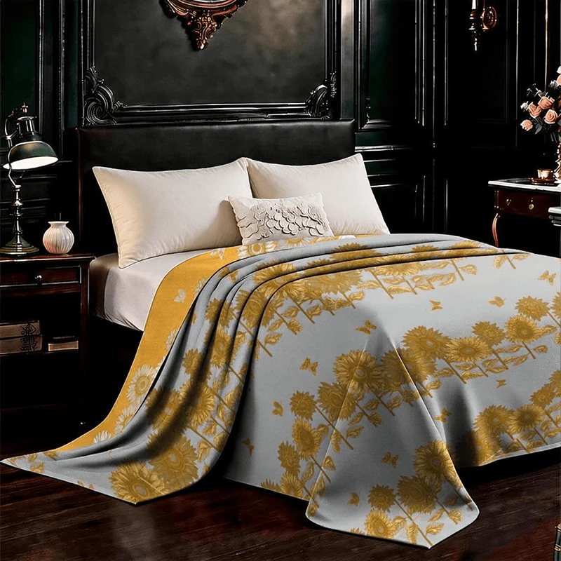 Wendbare Tagesdecke aus Baumwollgaze mit Sonnenblumen- und Schmetterlingsmotiven