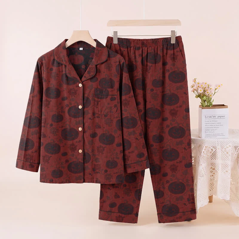 Rotes Kürbismonster-Baumwoll-Loungewear-Set