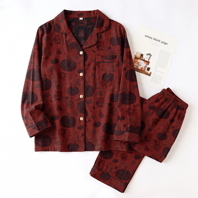 Rotes Kürbismonster-Baumwoll-Loungewear-Set