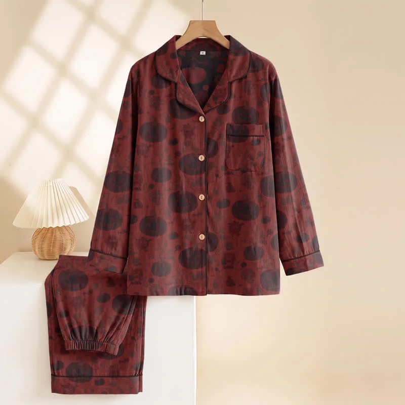 Rotes Kürbismonster-Baumwoll-Loungewear-Set