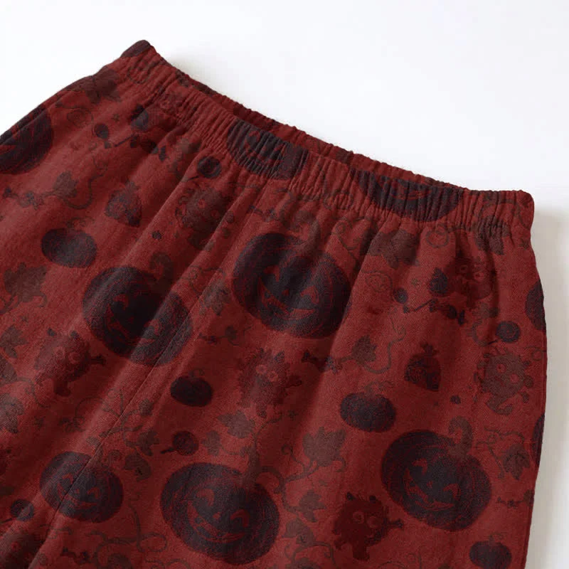 Rotes Kürbismonster-Baumwoll-Loungewear-Set