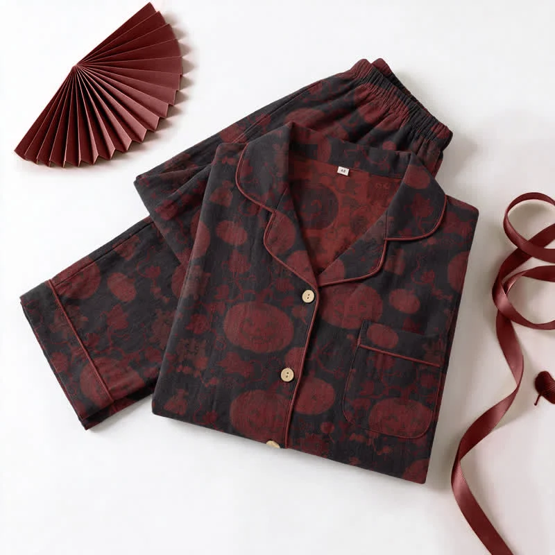 Rotes Kürbismonster-Baumwoll-Loungewear-Set
