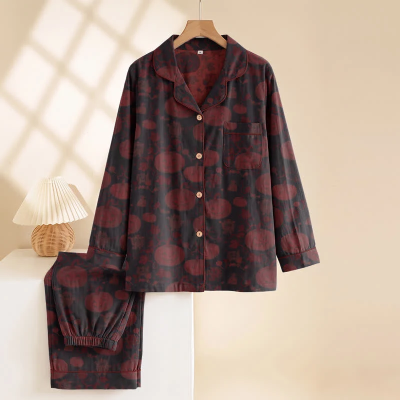 Rotes Kürbismonster-Baumwoll-Loungewear-Set