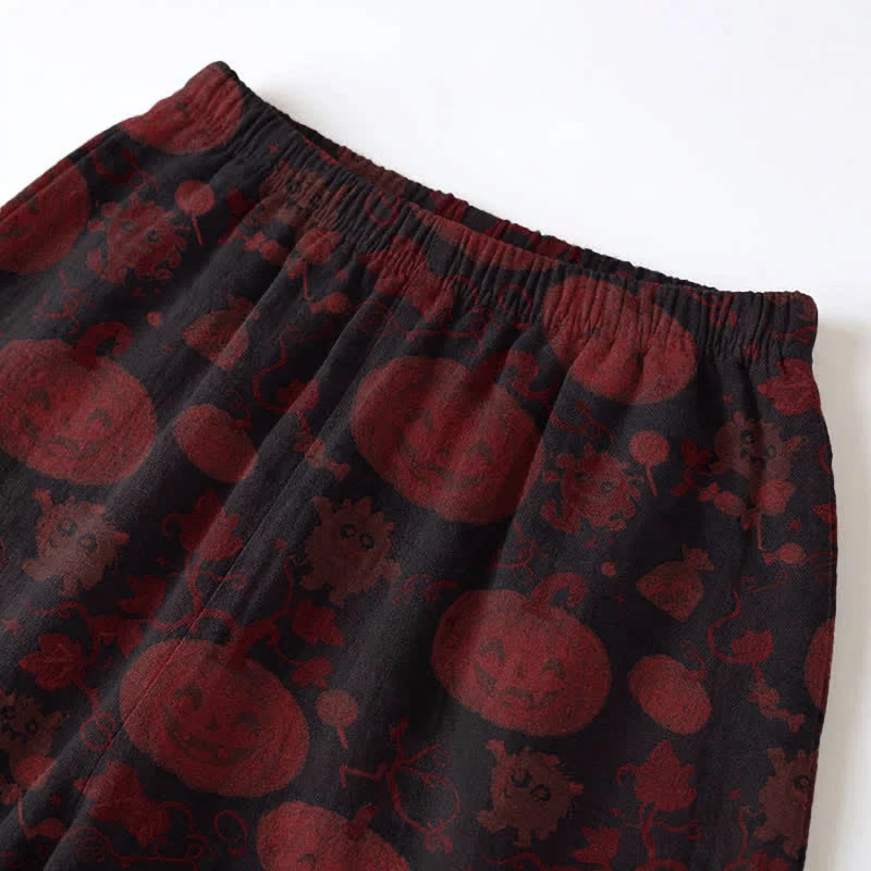 Rotes Kürbismonster-Baumwoll-Loungewear-Set