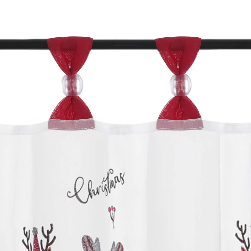 Scheibengardine Weihnachten Transparent mit rotem Rand und Weihnachts Stickerei