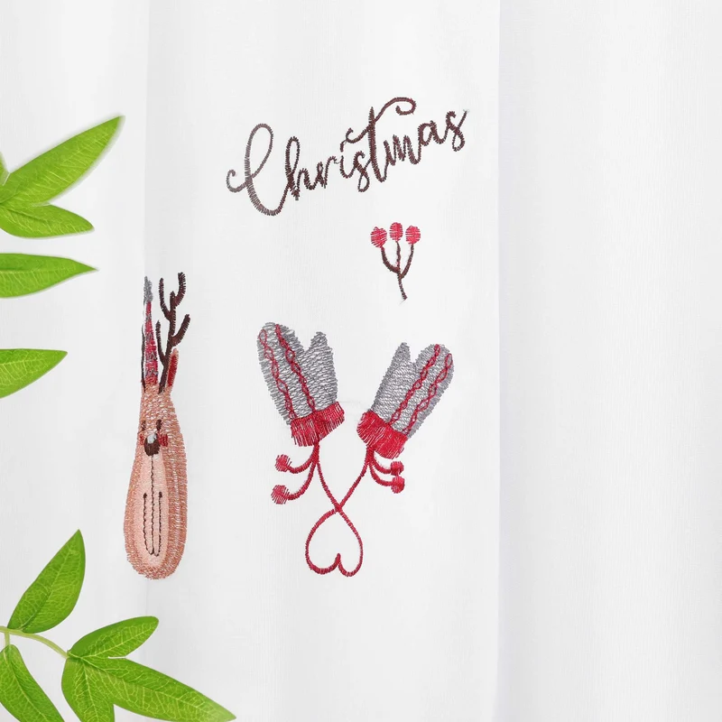 Scheibengardine Weihnachten Transparent mit rotem Rand und Weihnachts Stickerei