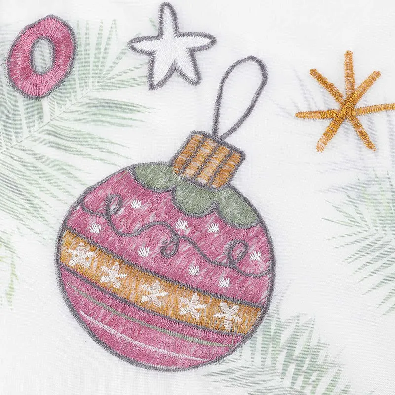 Scheibengardine Weihnachten 1 Stück mit Tannenbaum und Weihnachtskugel Stickerei