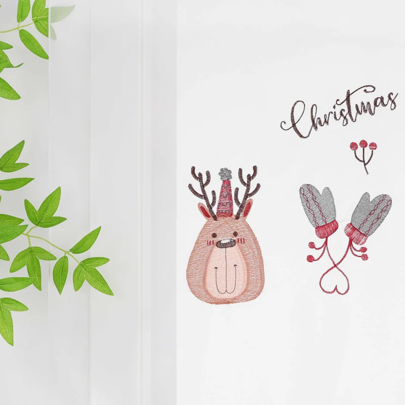 Scheibengardine Weihnachten 1 Stück mit Rentier und Handschuh Stickerei