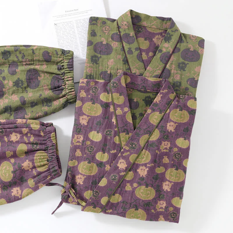 Retro Halloween Kürbis Kimono Pyjama Set