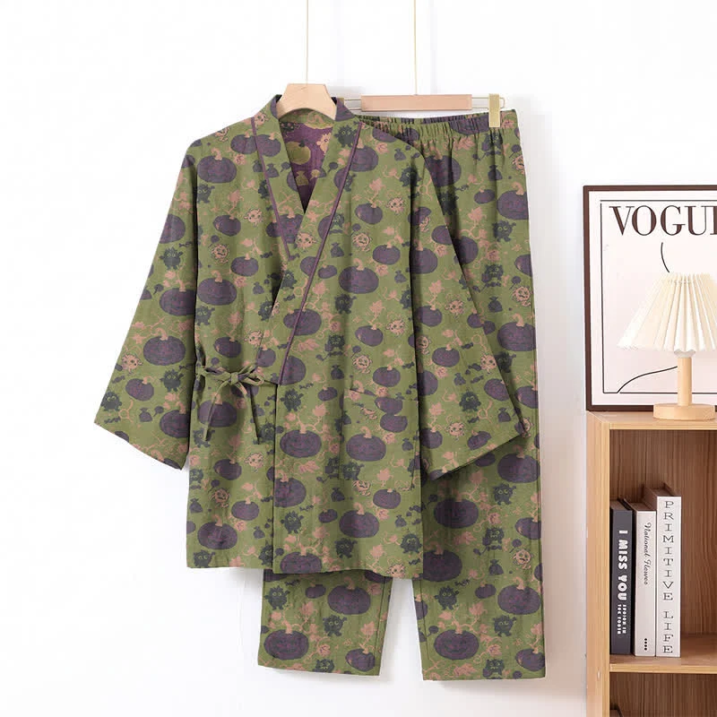 Retro Halloween Kürbis Kimono Pyjama Set