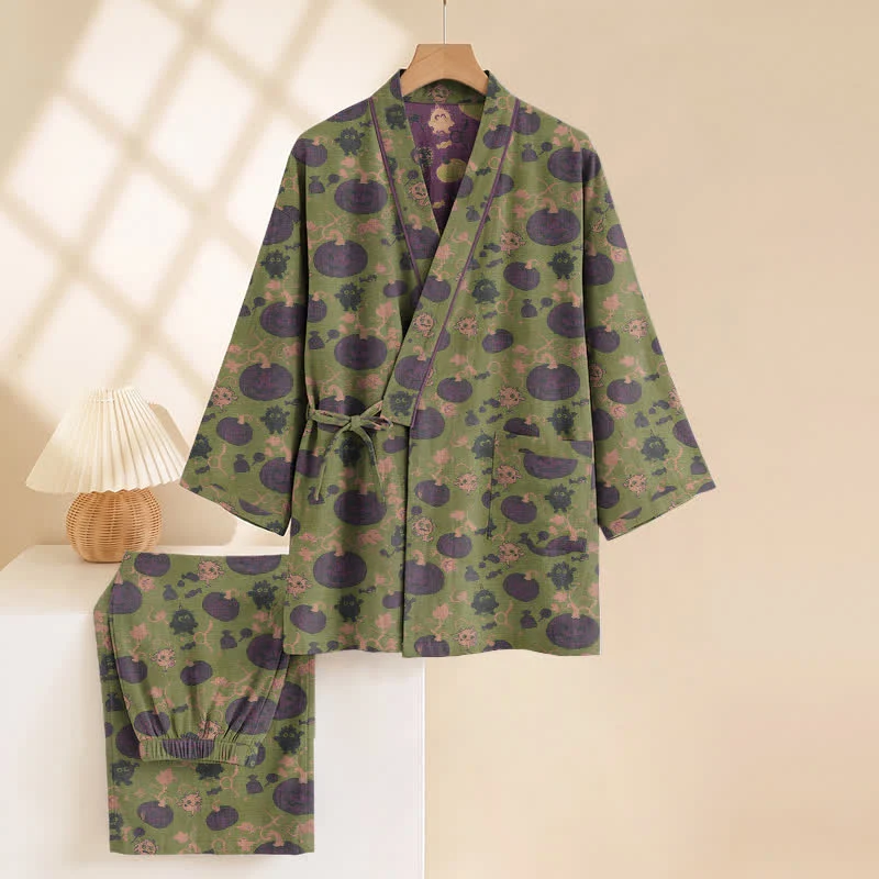 Retro Halloween Kürbis Kimono Pyjama Set