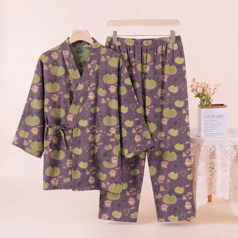 Retro Halloween Kürbis Kimono Pyjama Set