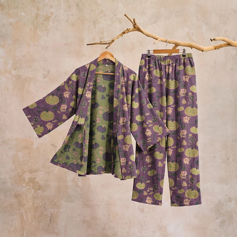 Retro Halloween Kürbis Kimono Pyjama Set
