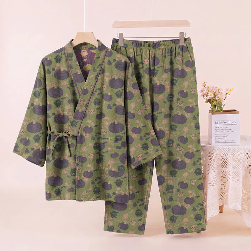 Retro Halloween Kürbis Kimono Pyjama Set