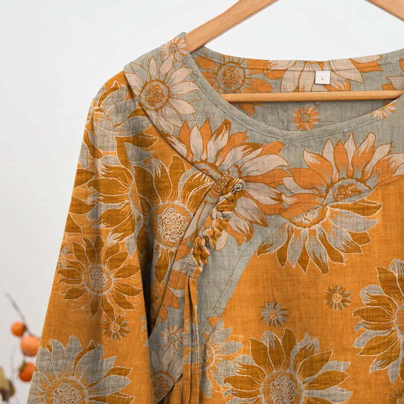 Orientalisches Sonnenblumen-Baumwollpyjama-Set