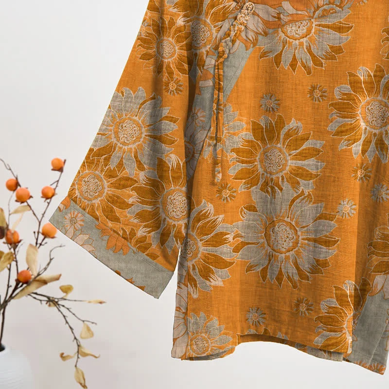 Orientalisches Sonnenblumen-Baumwollpyjama-Set