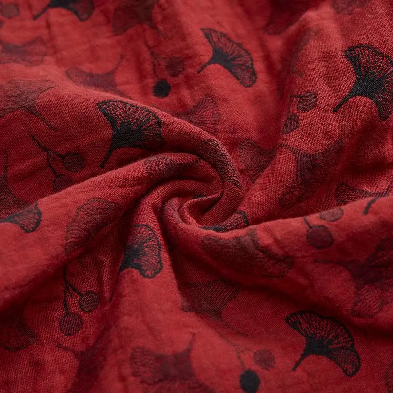 Vintage Haremshose aus Baumwolle mit Ginkgoblatt-Motiv