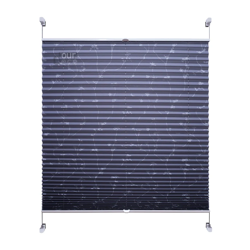 ourdeco® Klemmfix Plissee ohne Bohren für Fenster oder Türen Druckmotiv Ranke weiß | grau