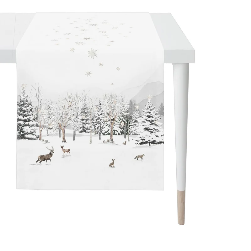 APELT 3712 Läufer Winterwaldmotiv mit Tannen und Waldtieren