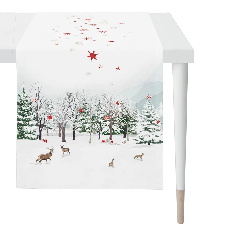 APELT 3712 Läufer Winterwaldmotiv mit Tannen und Waldtieren