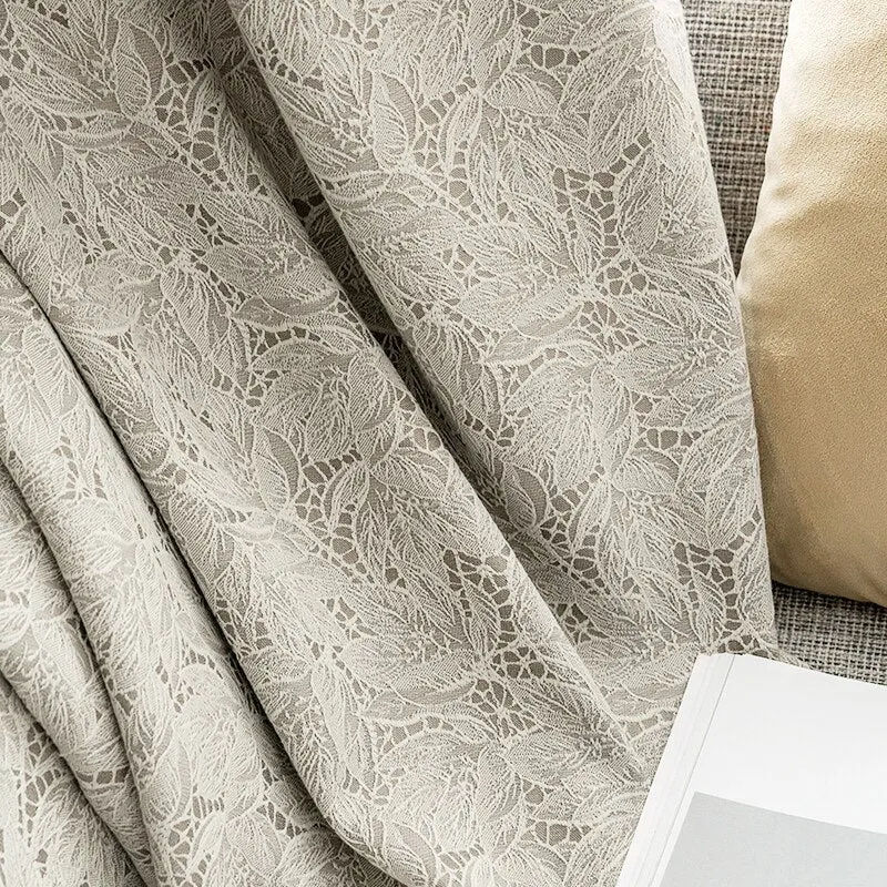 Cremeweißer Jacquard Verdunkelungsvorhang mit Spitze