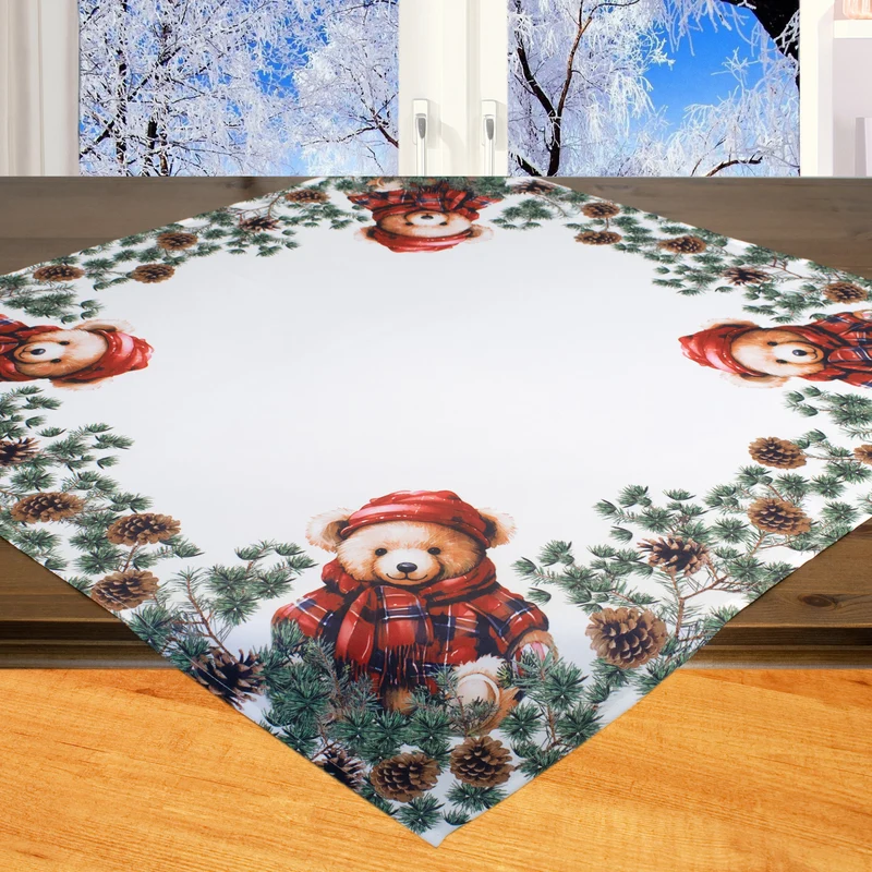 Fischer Fensterbilder Tischdecke Weihnachtsteddy für Weihnachten 85x85cm