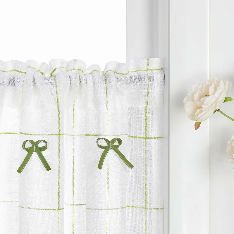 Scheibengardine im Landhausstil aus Leinen mit Schleifen 1 stück