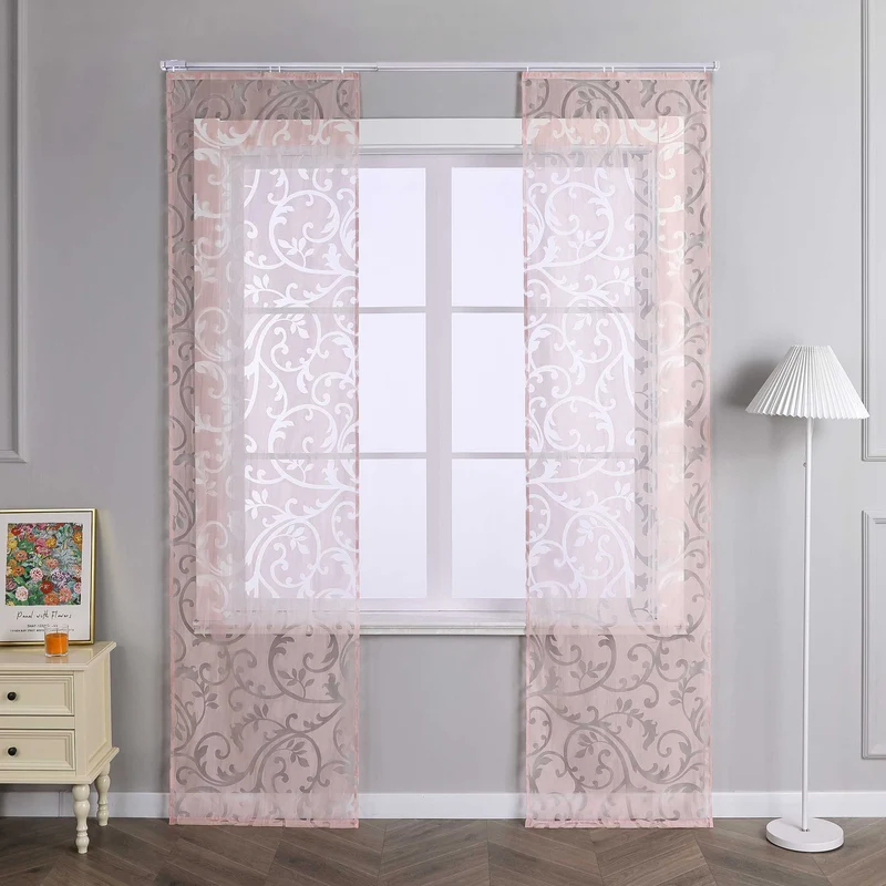 Schiebegardinen Set Rosa mit Rankenmuster