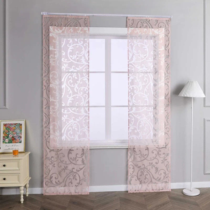 Schiebegardinen Set Rosa mit Rankenmuster