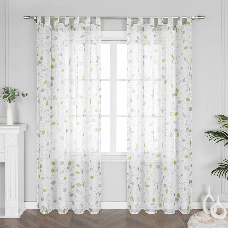 Gardine mit Blättermuster und Schlaufenaufhängung 1 Stück
