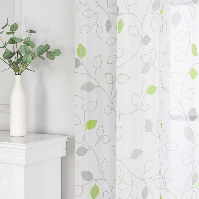 Gardine mit Blättermuster und Schlaufenaufhängung 1 Stück