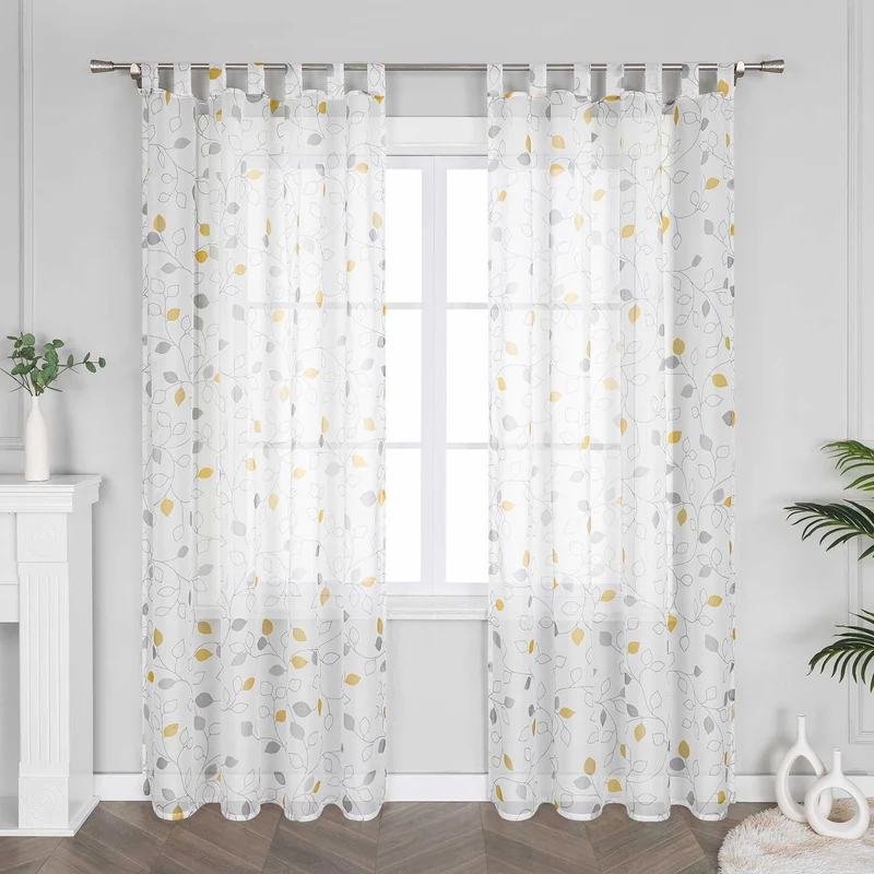 Gardine mit Blättermuster und Schlaufenaufhängung 1 Stück