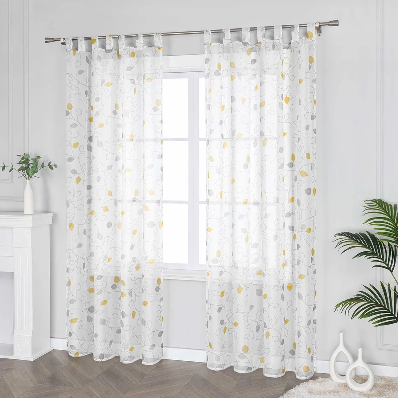 Gardine mit Blättermuster und Schlaufenaufhängung 1 Stück