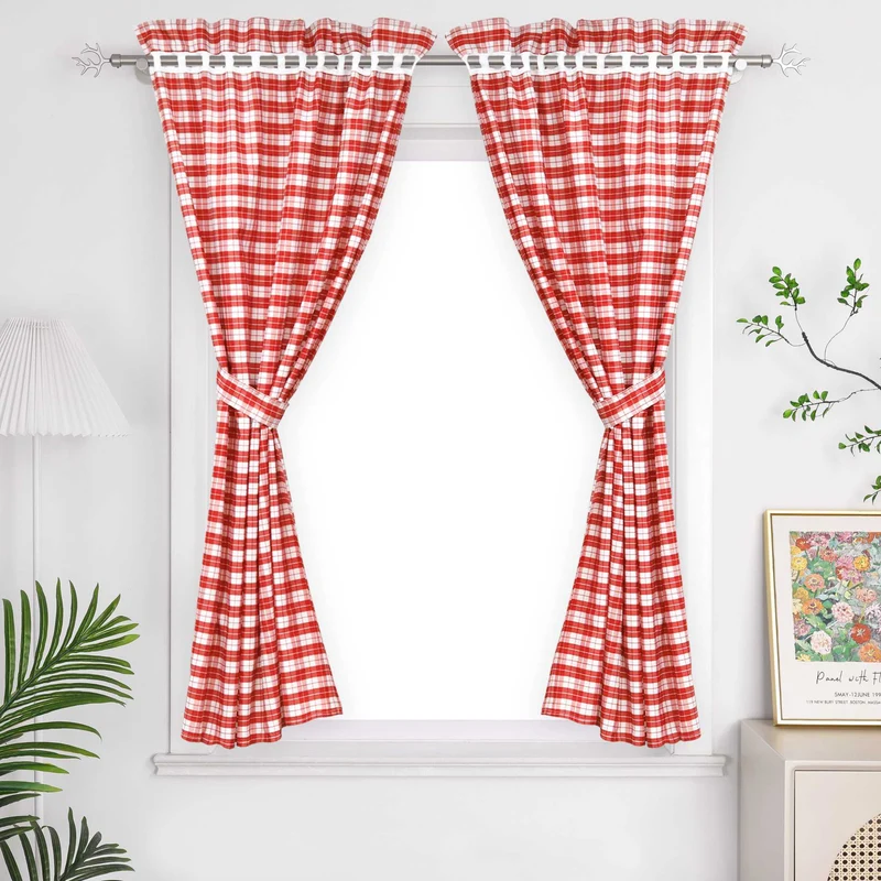 Scheibengardinen im Landhausstil mit karomuster 2er Set