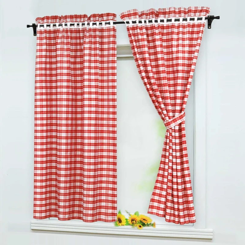 Scheibengardinen im Landhausstil mit karomuster 2er Set