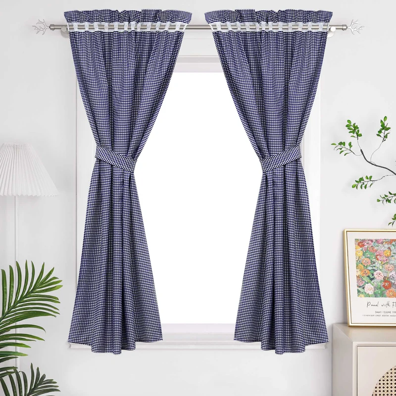 Scheibengardinen im Landhausstil mit karomuster 2er Set