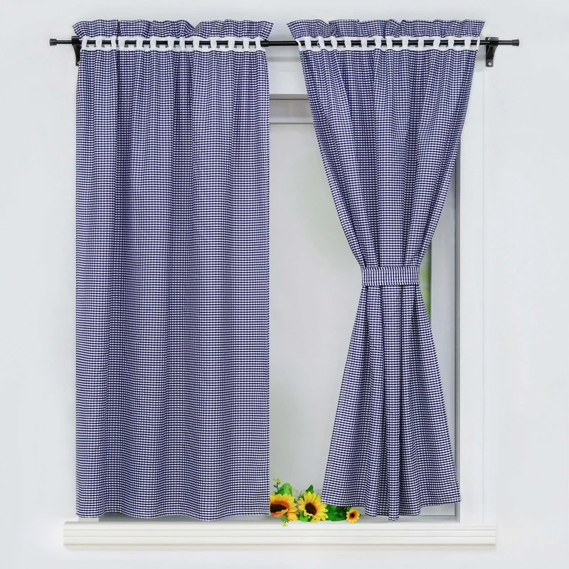 Scheibengardinen im Landhausstil mit karomuster 2er Set